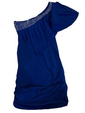 One-Shoulder Royal Blue Evening Dress with Beaded Trim